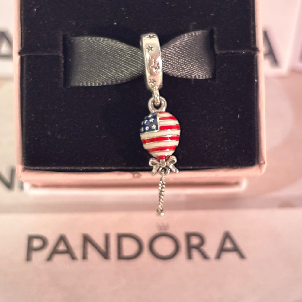 Pandora Stars and Stripes Hot Air Balloon Charm w/ Silver Dangle (Discontinued)